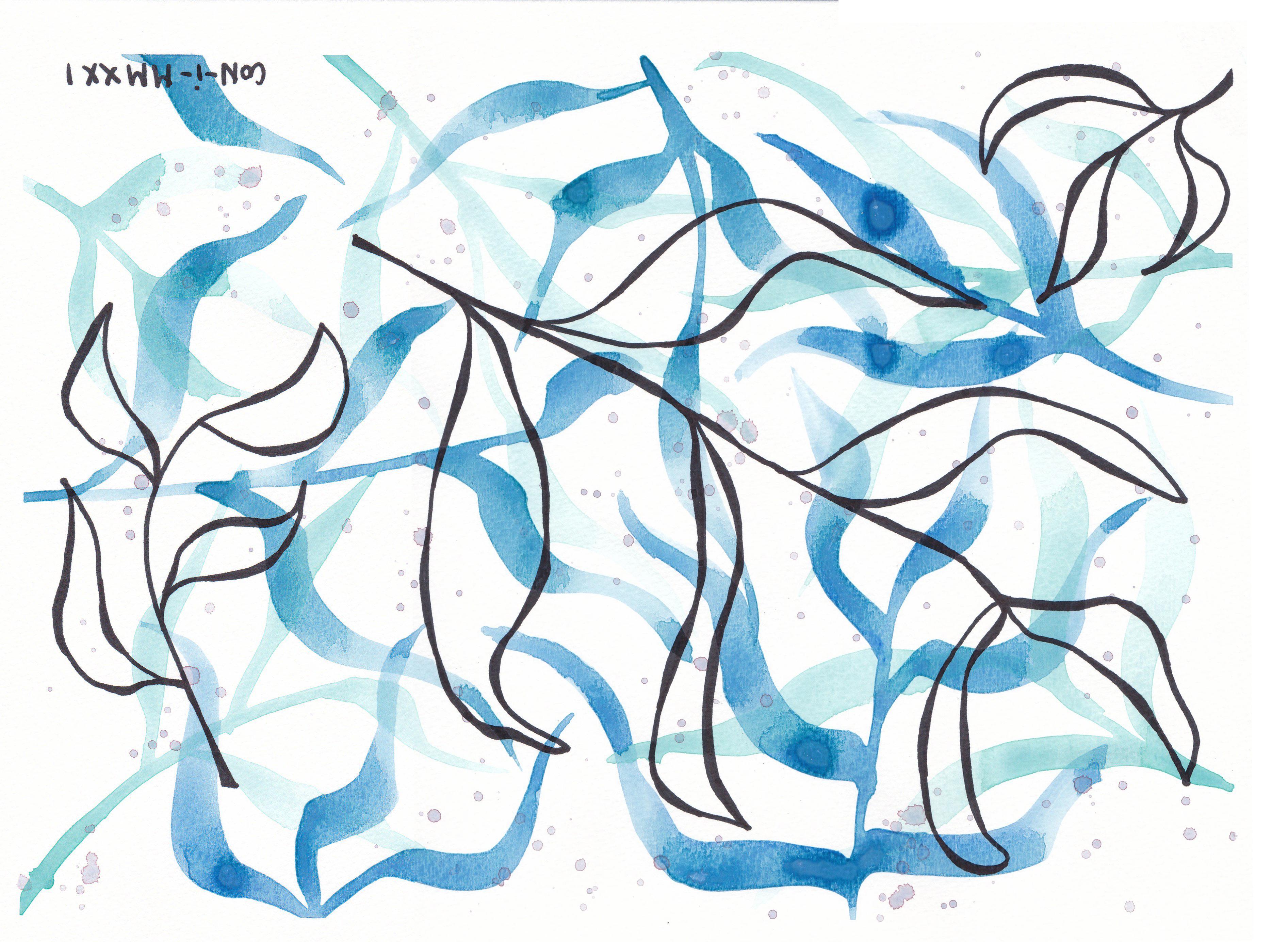 Illustration in blue watercolor